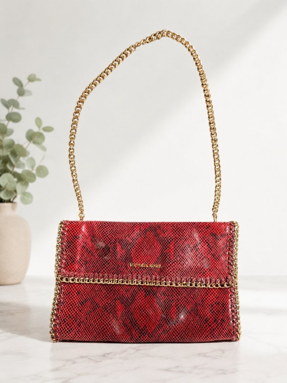 Michael Kors Chelsea Python Embossed, Leather Chain Shoulder Bag
